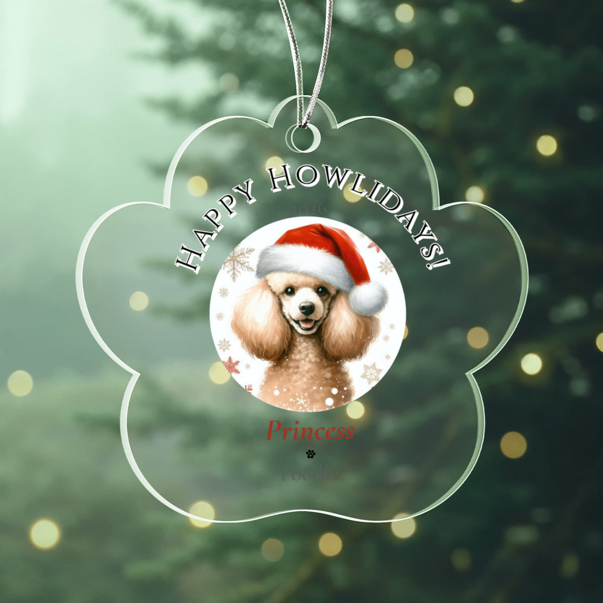 Personalized Acrylic Paw Print Ornament – Custom Dog Breed & Name Keepsake (Poodle - Sloughi)