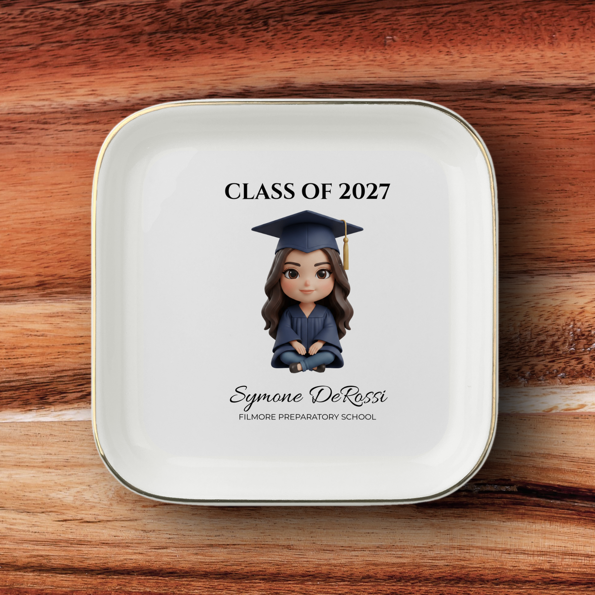 Graduation Ring Dish (Navy Cap & Gown) | Elegant Ceramic Keepsake Gift for Her