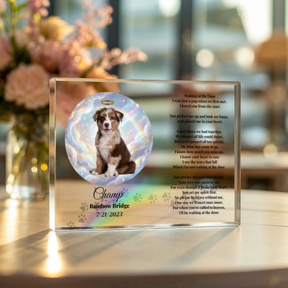 Personalized Pet Memorial Acrylic Plaque – “Waiting At The Door” Poem | Custom Photo Sympathy Gift