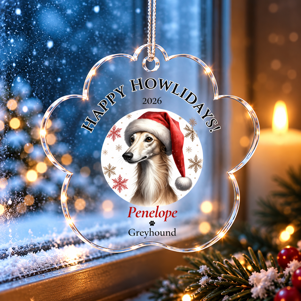 Personalized Acrylic Paw Print Ornament – Custom Dog Breed & Name Keepsake (Greyhound - Manchester Terrier)