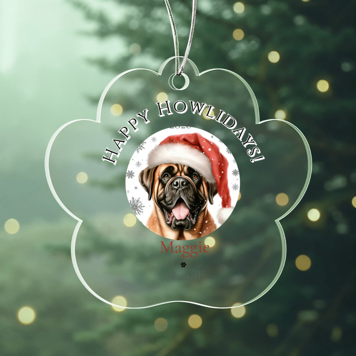 Personalized Acrylic Paw Print Ornament – Custom Dog Breed & Name Keepsake (Mastiff - Pomeranian)