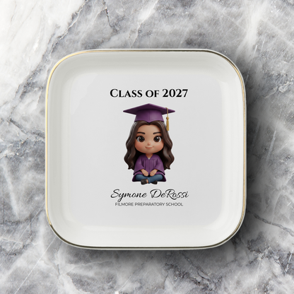 Custom Graduation Ring Dish (Purple Cap & Gown) | Elegant Ceramic Keepsake Gift for Her