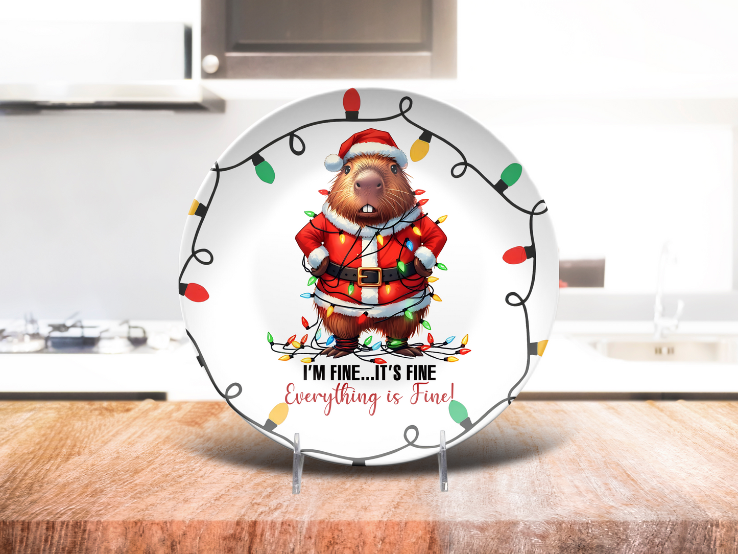 “It’s Fine, I’m Fine, Everything’s Fine” Capybara Christmas DecoPlate – Unbreakable 10" Holiday Dinner Plate