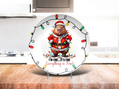 “It’s Fine, I’m Fine, Everything’s Fine” Capybara Christmas DecoPlate – Unbreakable 10" Holiday Dinner Plate