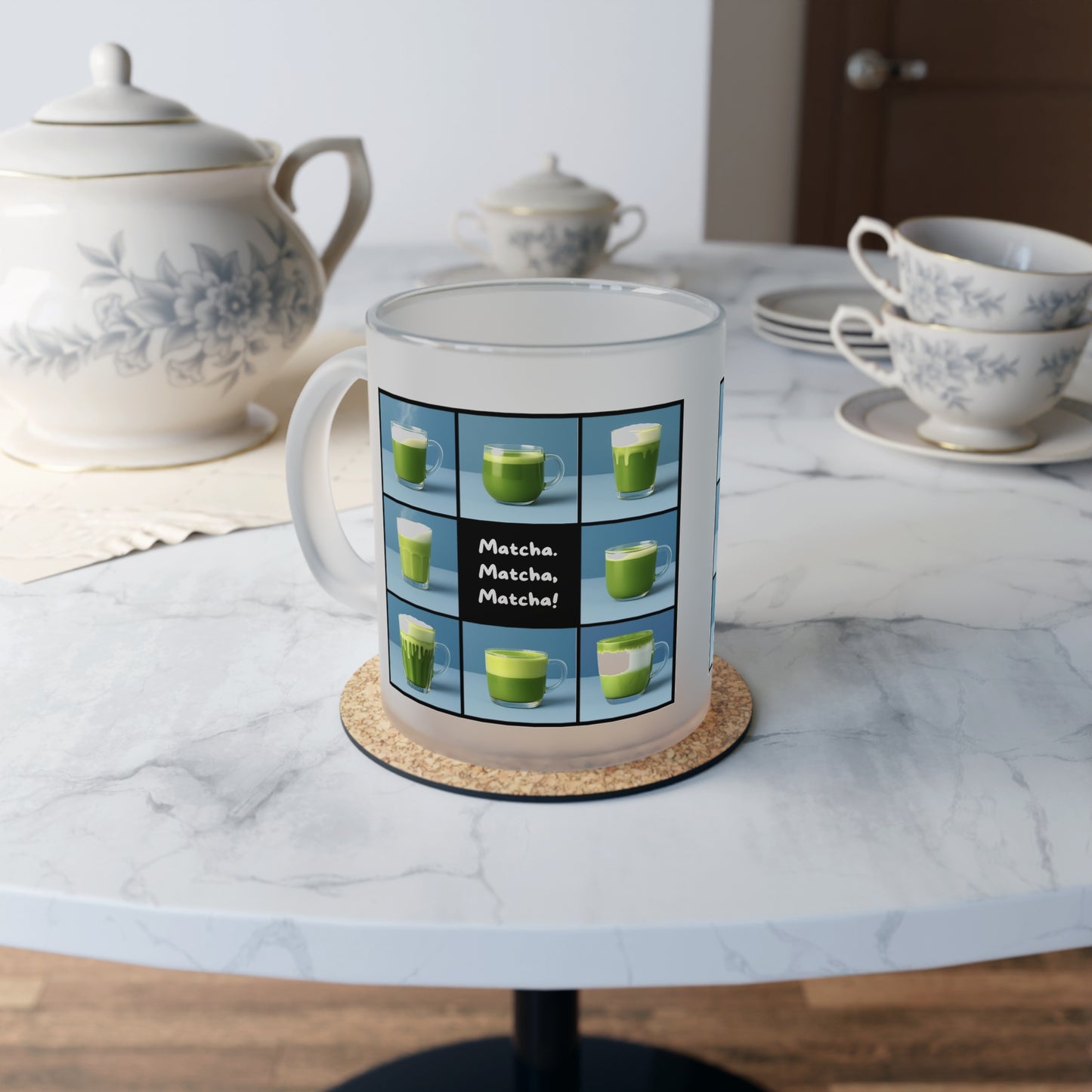 “Matcha, Matcha, Matcha” Frosted Glass Mug | Gen X Inspired Matcha Lover Gift – 11oz Dishwasher-Safe Cup