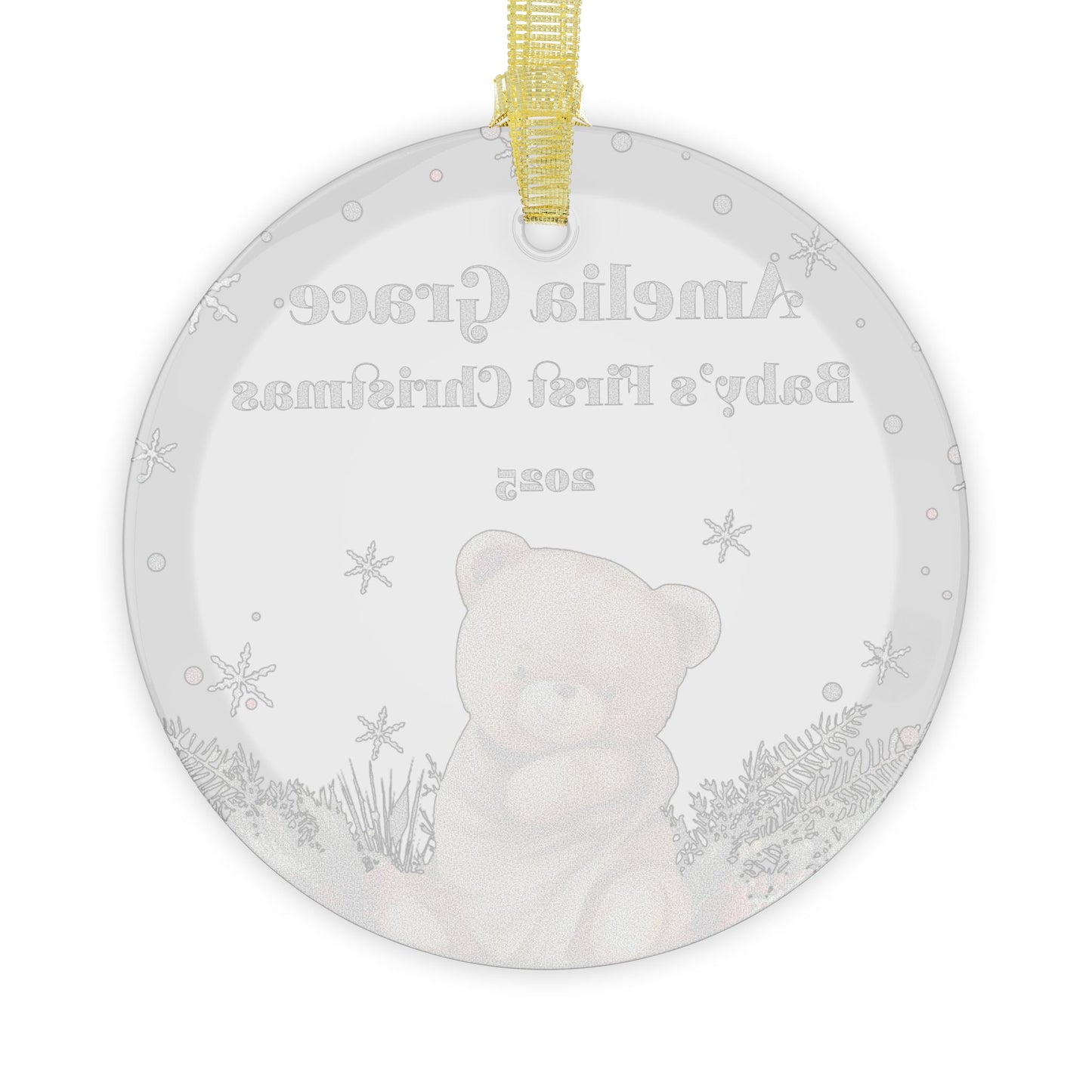 Personalized “Baby’s First Christmas” Glass Ornament | Custom Name & Year Keepsake – 3.5" Beveled Glass with Gold Ribbon