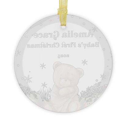 Personalized “Baby’s First Christmas” Glass Ornament | Custom Name & Year Keepsake – 3.5" Beveled Glass with Gold Ribbon