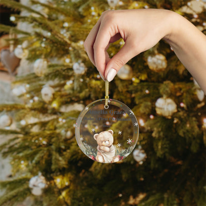 Personalized “Baby’s First Christmas” Glass Ornament | Custom Name & Year Keepsake – 3.5" Beveled Glass with Gold Ribbon