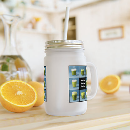 “Matcha, Matcha, Matcha” Frosted Mason Jar with Lid & Straw | Gen X Matcha Lover Gift – 12oz Reusable Glass Cup
