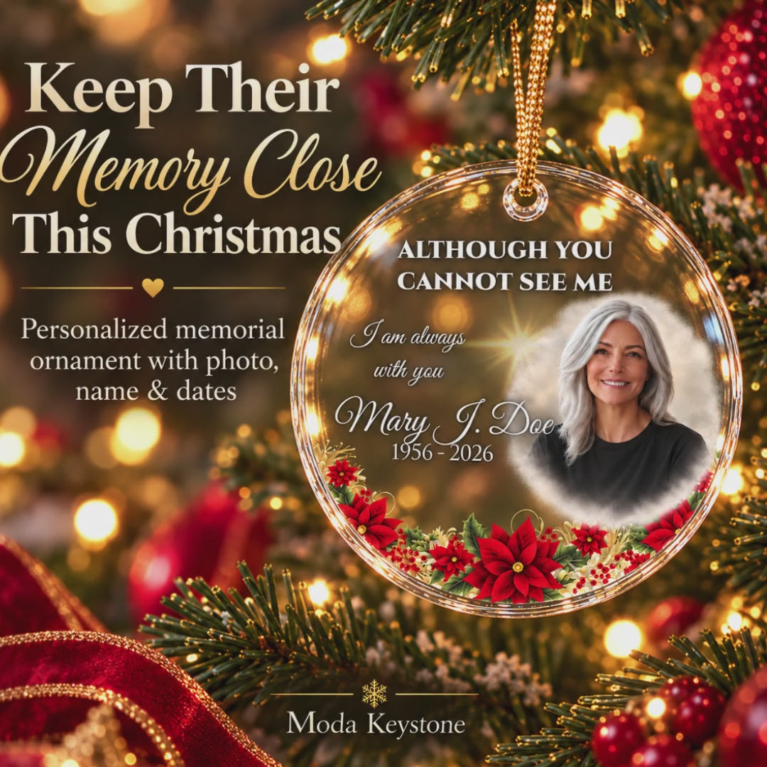 Memorial Acrylic Ornament – Custom Tribute Keepsake | Clear, Lightweight, Glossy with Gold Ribbon