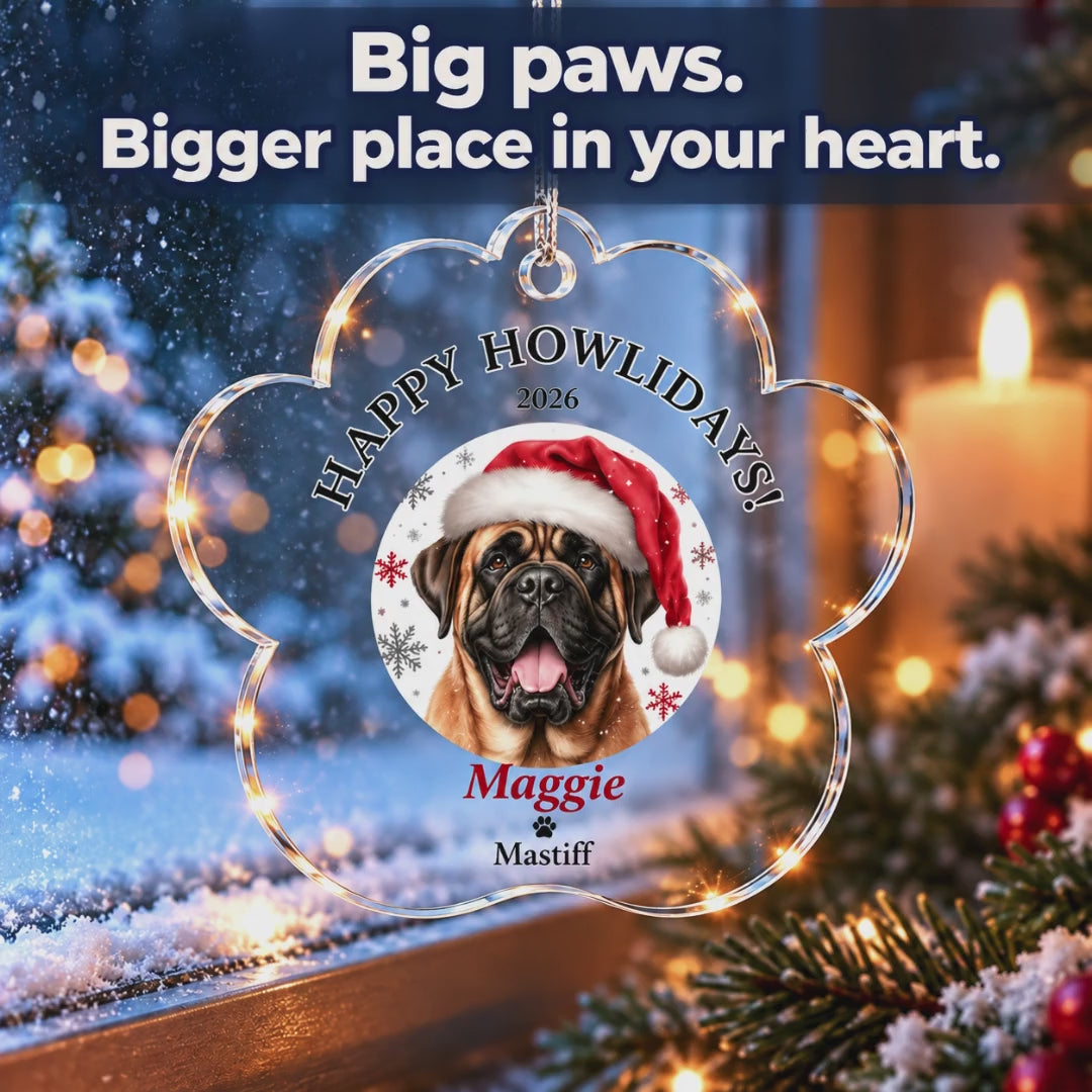 Personalized Acrylic Paw Print Ornament – Custom Dog Breed & Name Keepsake (Affenpinscher - Bearded Collie)