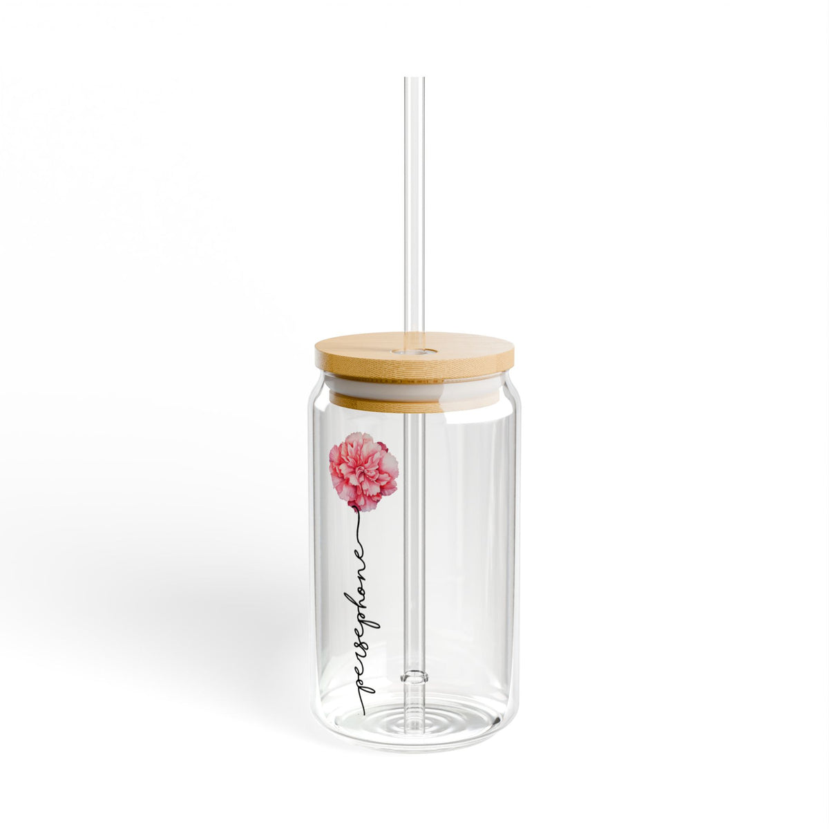 Custom Birth Flower Glass Can - Personalized Sipper Glass with Straw - Minimalist Floral Iced Coffee Cup - 16oz Boho Drinkware