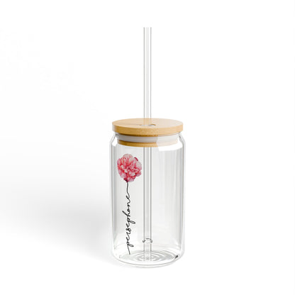 Custom Birth Flower Glass Can - Personalized Sipper Glass with Straw - Minimalist Floral Iced Coffee Cup - 16oz Boho Drinkware