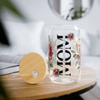 Mom Glass Can with Floral Design | 16oz Sipper Glass with Lid & Straw | Cute Mother’s Day Gift | Aesthetic Drinkware for Mom