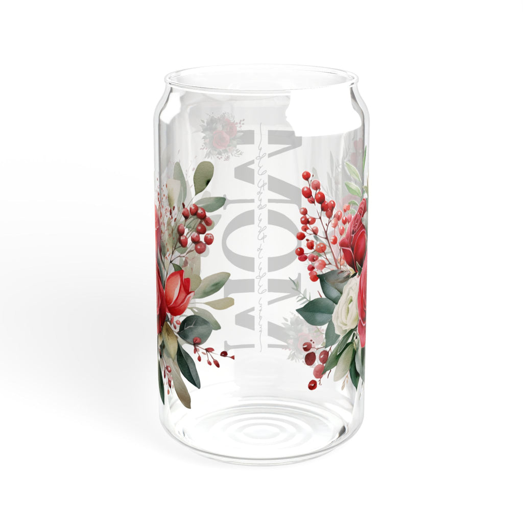 Mom Glass Can with Floral Design | 16oz Sipper Glass with Lid & Straw | Cute Mother’s Day Gift | Aesthetic Drinkware for Mom