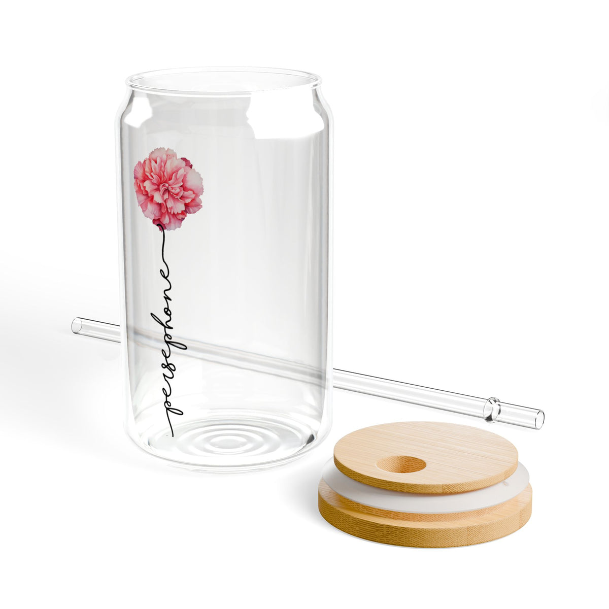 Custom Birth Flower Glass Can - Personalized Sipper Glass with Straw - Minimalist Floral Iced Coffee Cup - 16oz Boho Drinkware