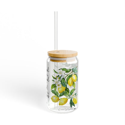 Scripture Wrap Glass Can - 16 oz Glass Cup with Lid & Straw - 16oz Boho Drinkware