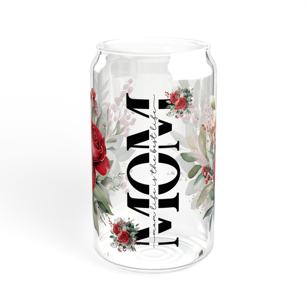 Mom Glass Can with Floral Design | 16oz Sipper Glass with Lid & Straw | Cute Mother’s Day Gift | Aesthetic Drinkware for Mom