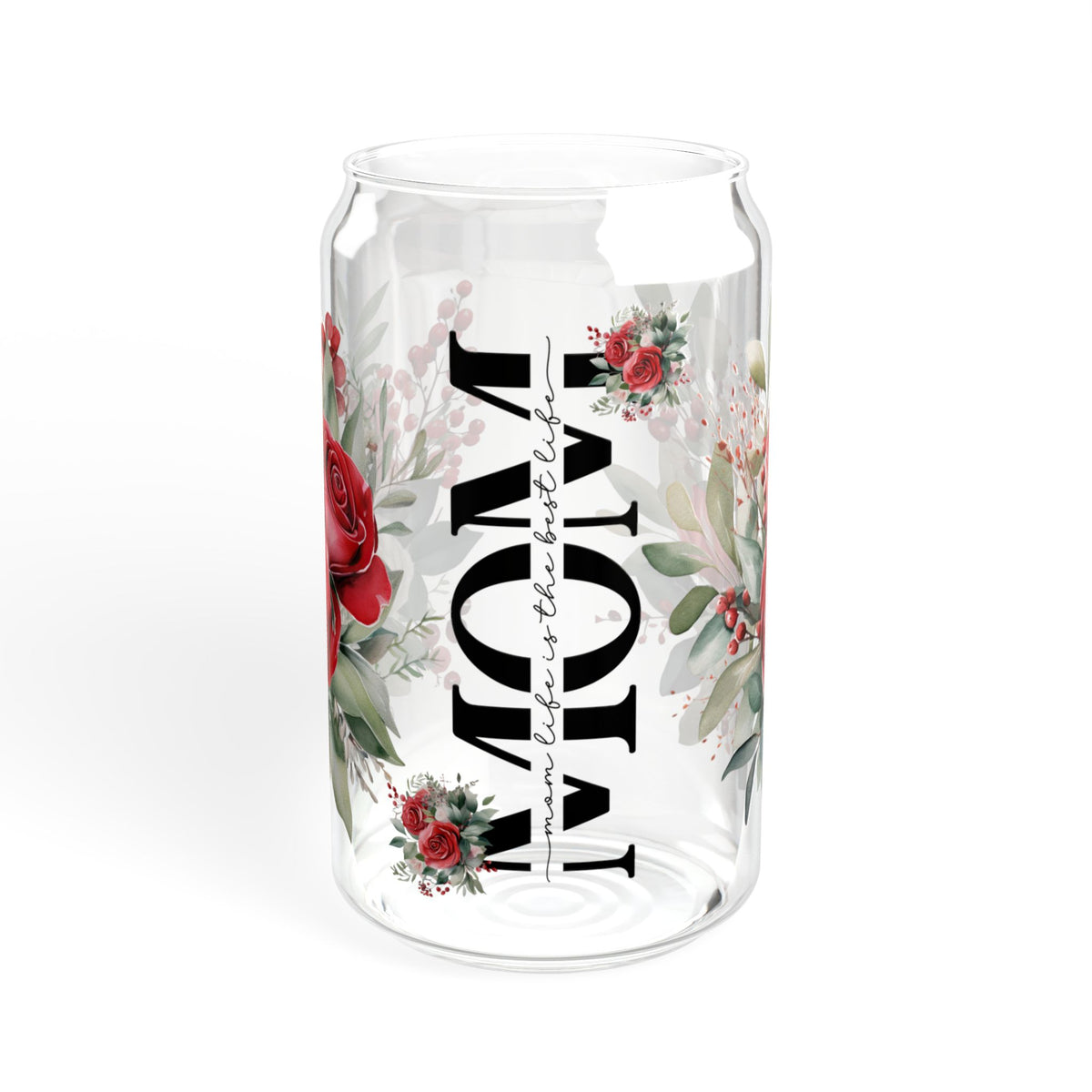 Mom Glass Can with Floral Design | 16oz Sipper Glass with Lid & Straw | Cute Mother’s Day Gift | Aesthetic Drinkware for Mom