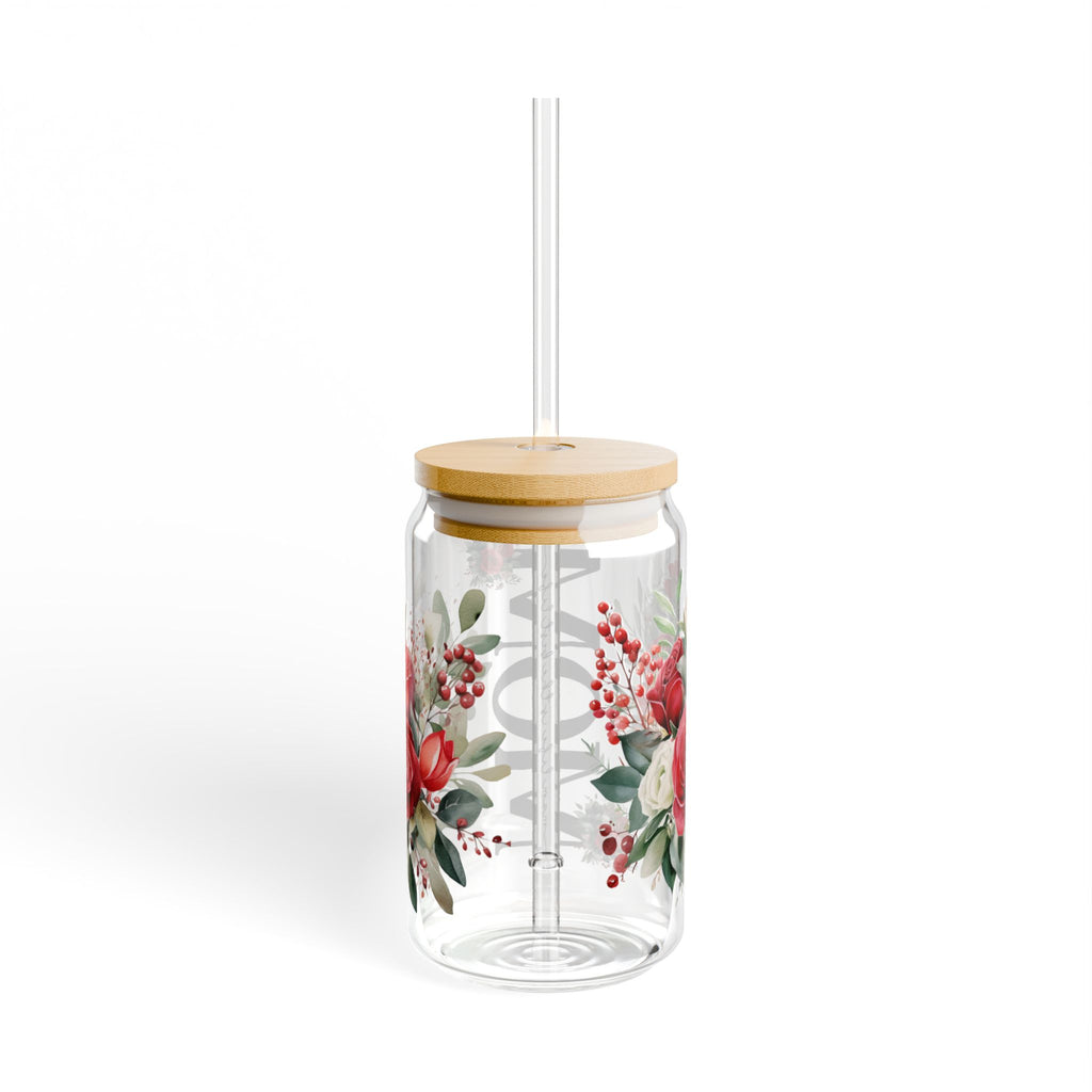 Mom Glass Can with Floral Design | 16oz Sipper Glass with Lid & Straw | Cute Mother’s Day Gift | Aesthetic Drinkware for Mom