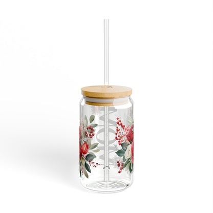 Mom Glass Can with Floral Design | 16oz Sipper Glass with Lid & Straw | Cute Mother’s Day Gift | Aesthetic Drinkware for Mom