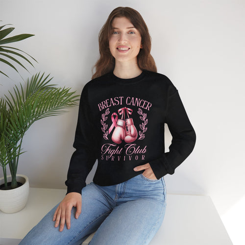 Breast Cancer Fight Club Survivor Sweatshirt | Pink Boxing Gloves Crewneck