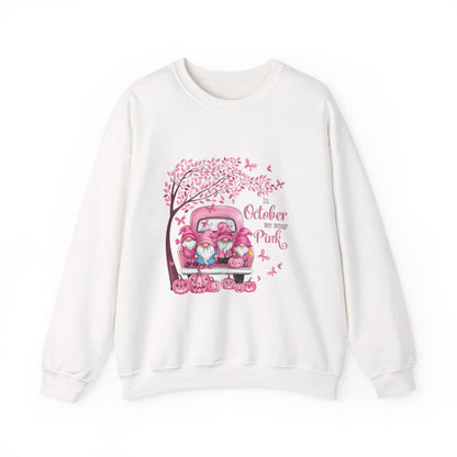 In October We Wear Pink Gnome Sweatshirt | Breast Cancer Awareness Crewneck