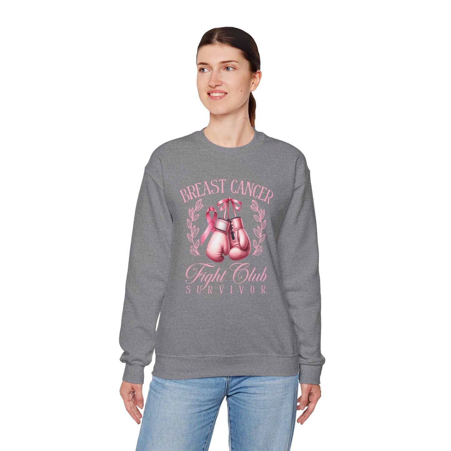 Breast Cancer Fight Club Survivor Sweatshirt | Pink Boxing Gloves Crewneck