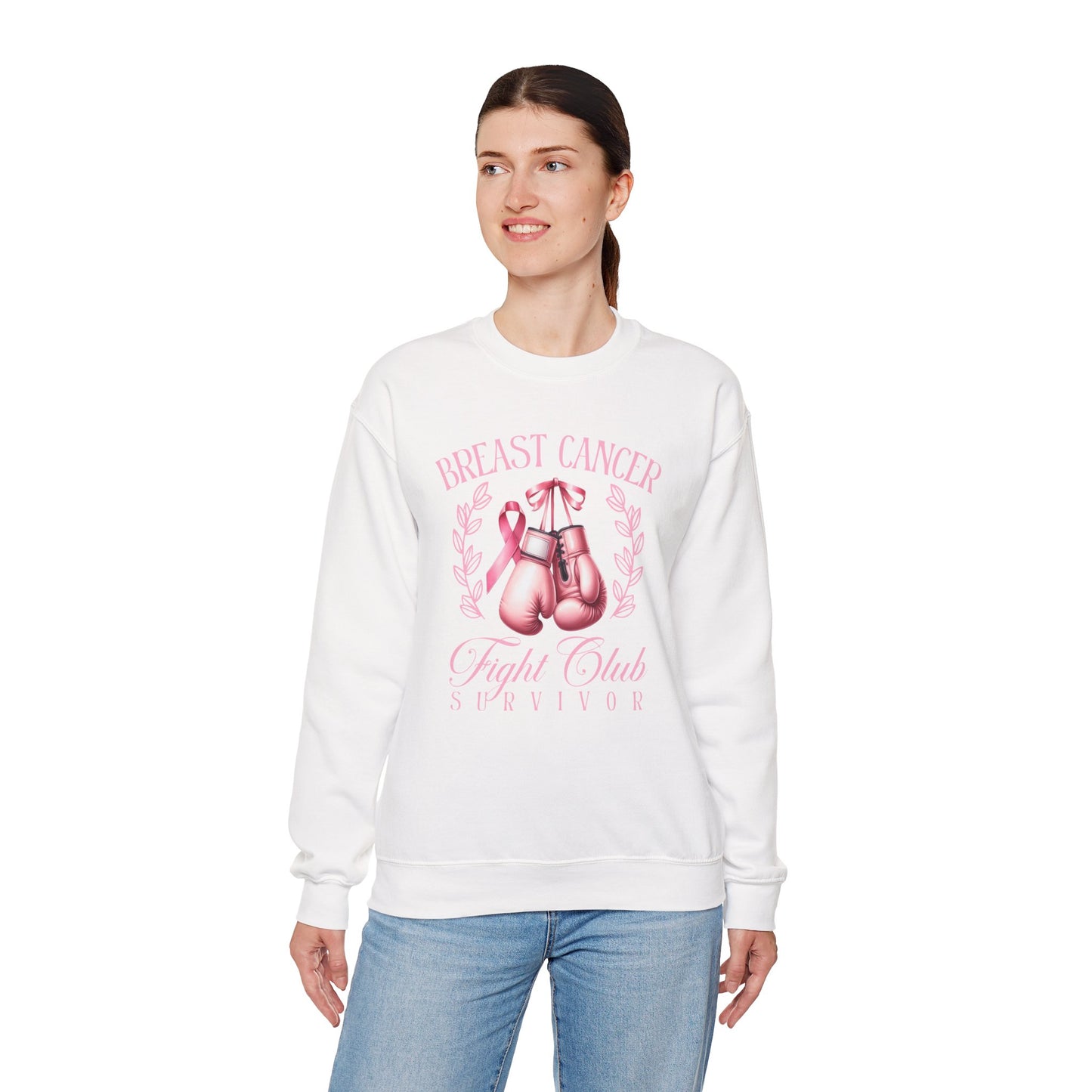 Breast Cancer Fight Club Survivor Sweatshirt | Pink Boxing Gloves Crewneck