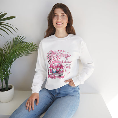 In October We Wear Pink Gnome Sweatshirt | Breast Cancer Awareness Crewneck