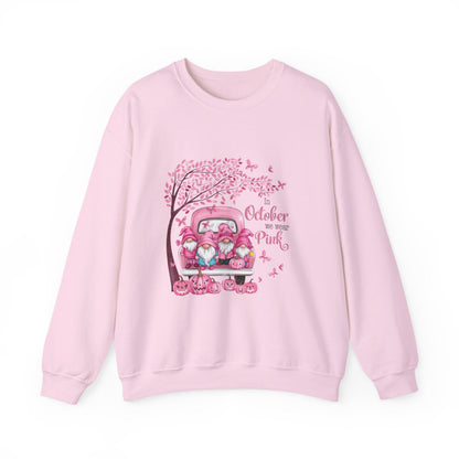 In October We Wear Pink Gnome Sweatshirt | Breast Cancer Awareness Crewneck
