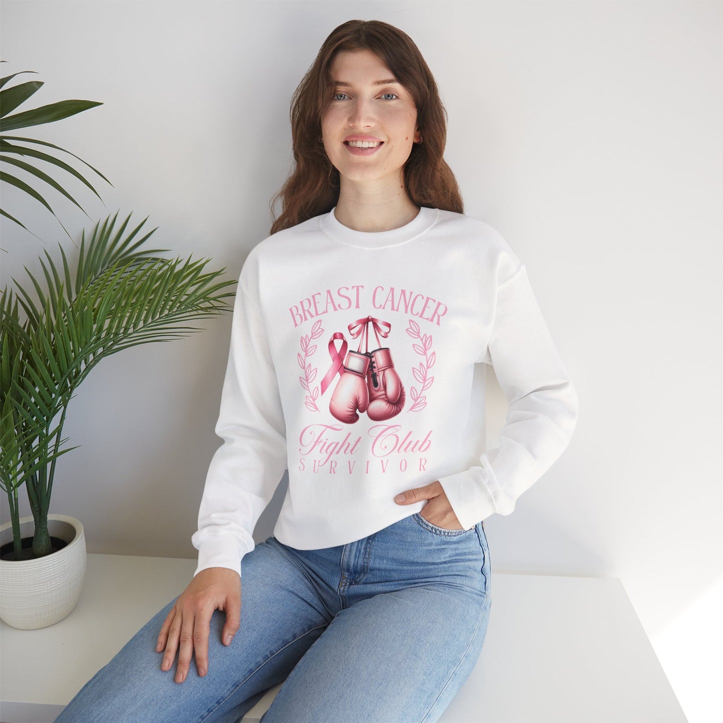 Breast Cancer Fight Club Survivor Sweatshirt | Pink Boxing Gloves Crewneck