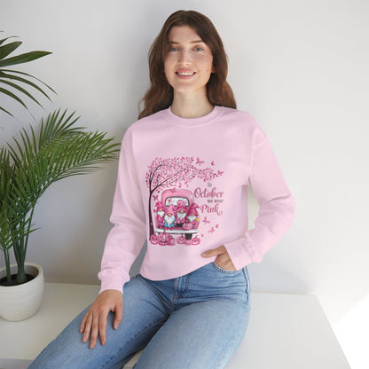 In October We Wear Pink Gnome Sweatshirt | Breast Cancer Awareness Crewneck