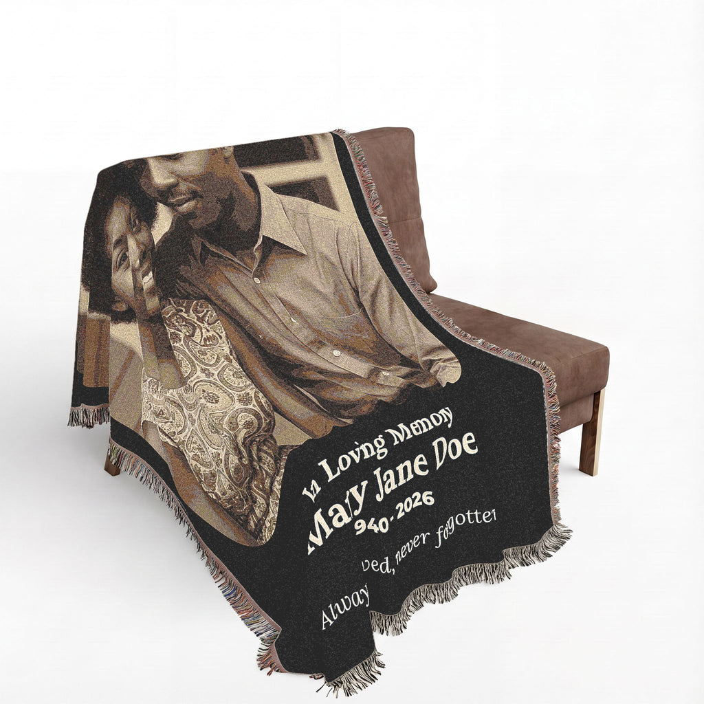 Personalized Memorial Woven Blanket – Custom Photo Remembrance Gift