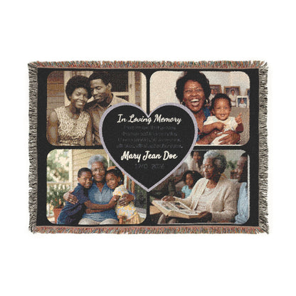 Personalized Memorial Woven Blanket with Photos | Custom Sympathy Throw | Photo Collage Remembrance Gift | Bereavement Keepsake with Name & Dates