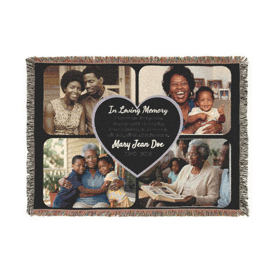Personalized Memorial Woven Blanket with Photos | Custom Sympathy Throw | Photo Collage Remembrance Gift | Bereavement Keepsake with Name & Dates
