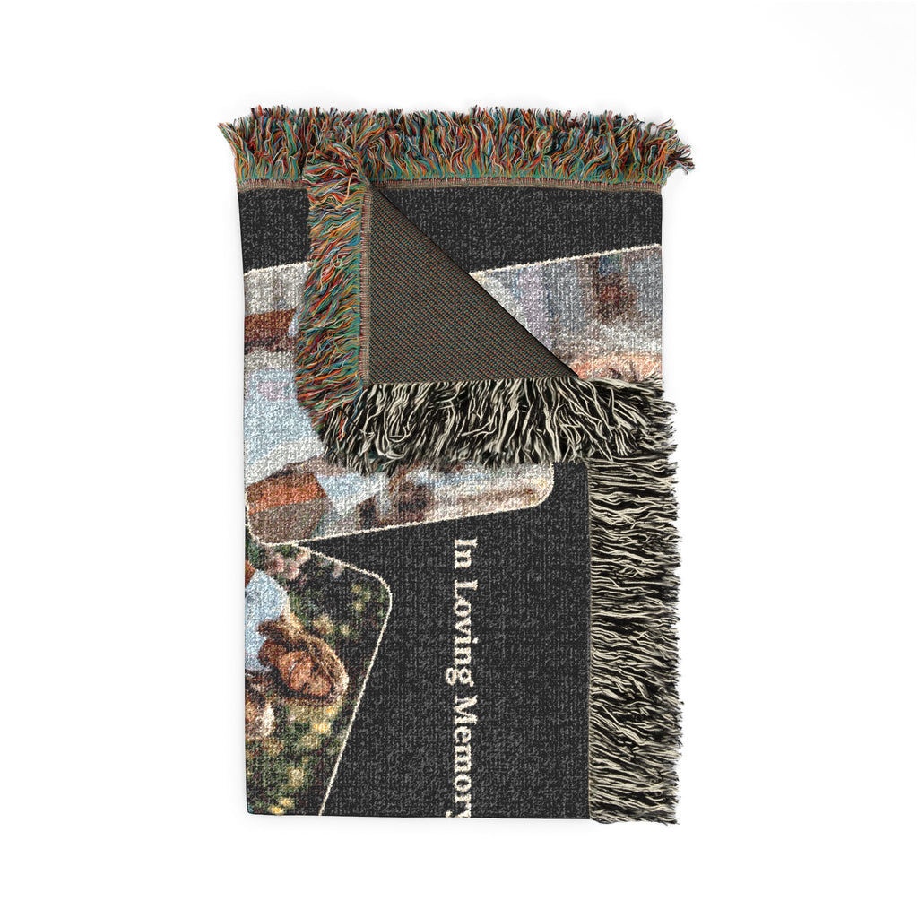Three photo memorial blanket with custom name and In Loving Memory message