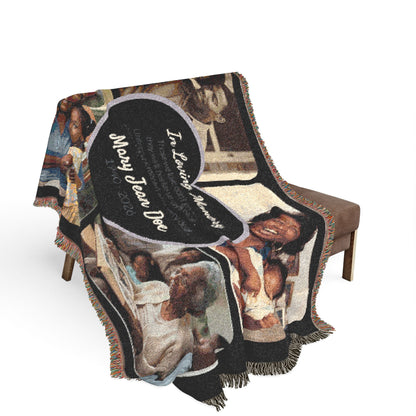 Personalized Memorial Woven Blanket with Photos | Custom Sympathy Throw | Photo Collage Remembrance Gift | Bereavement Keepsake with Name & Dates